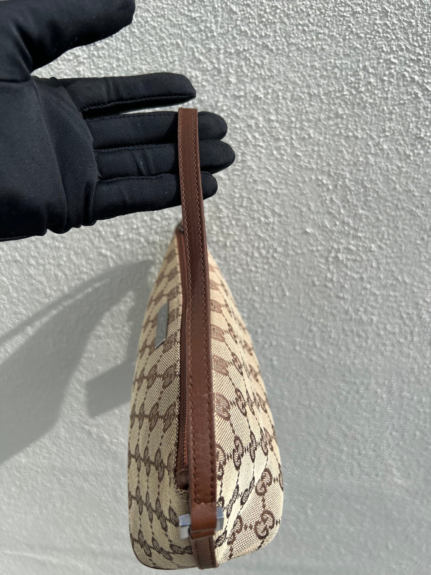 Pre-loved Gucci vintage GG Canvas Boat Baguette Bag Brown
