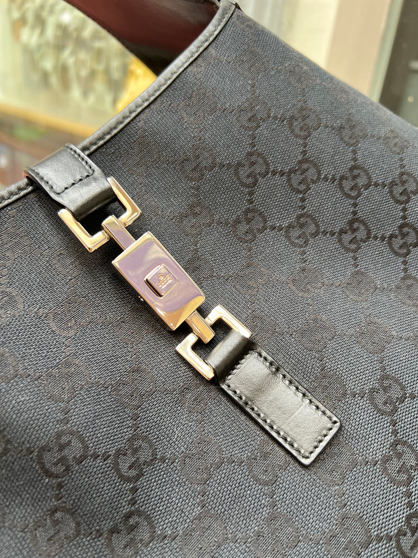 Pre-loved Gucci Black GG Canvas and Leather Jackie O Hobo