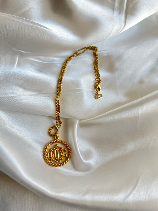 Pre-loved Christian Dior Emblem Logo Pendant Necklace Gold Plated