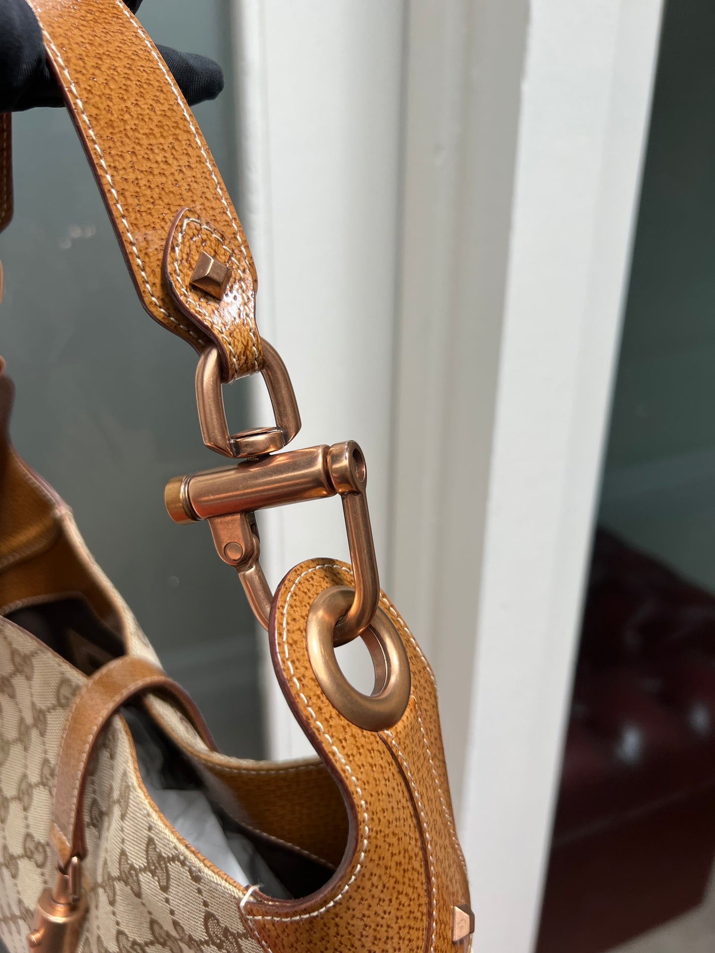 Pre-Loved Gucci Gg Canvas Nailhead Jackie Shoulder Bag