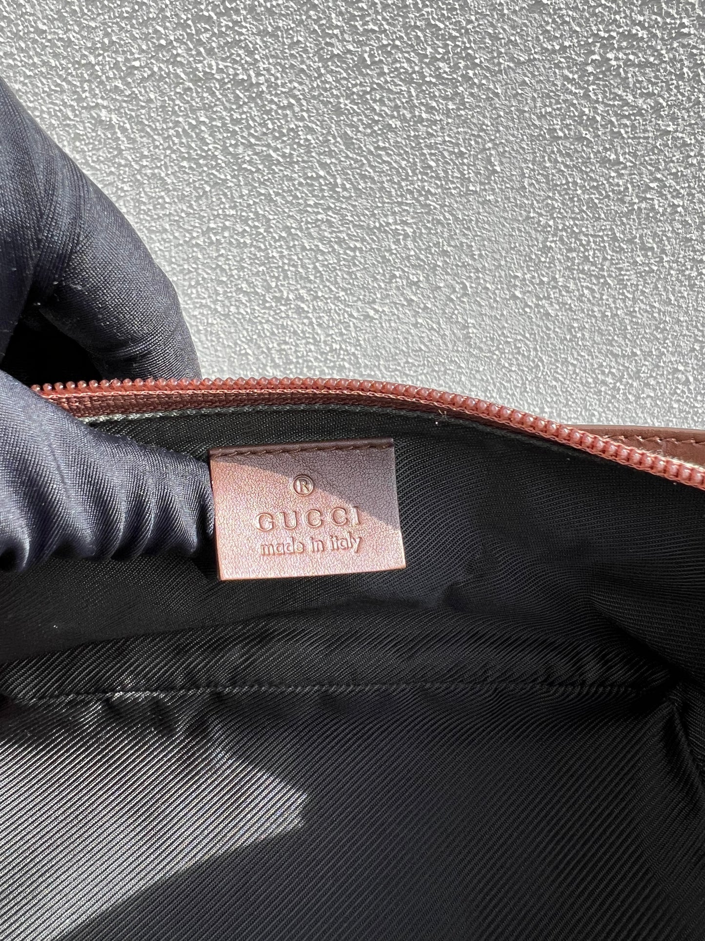 Pre-loved Gucci vintage GG Canvas Boat Baguette Bag Brown