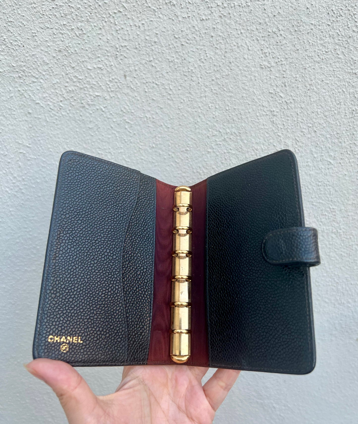 Pre- loved Chanel pocket book Cover Black Caviar Leather Notebook Cover