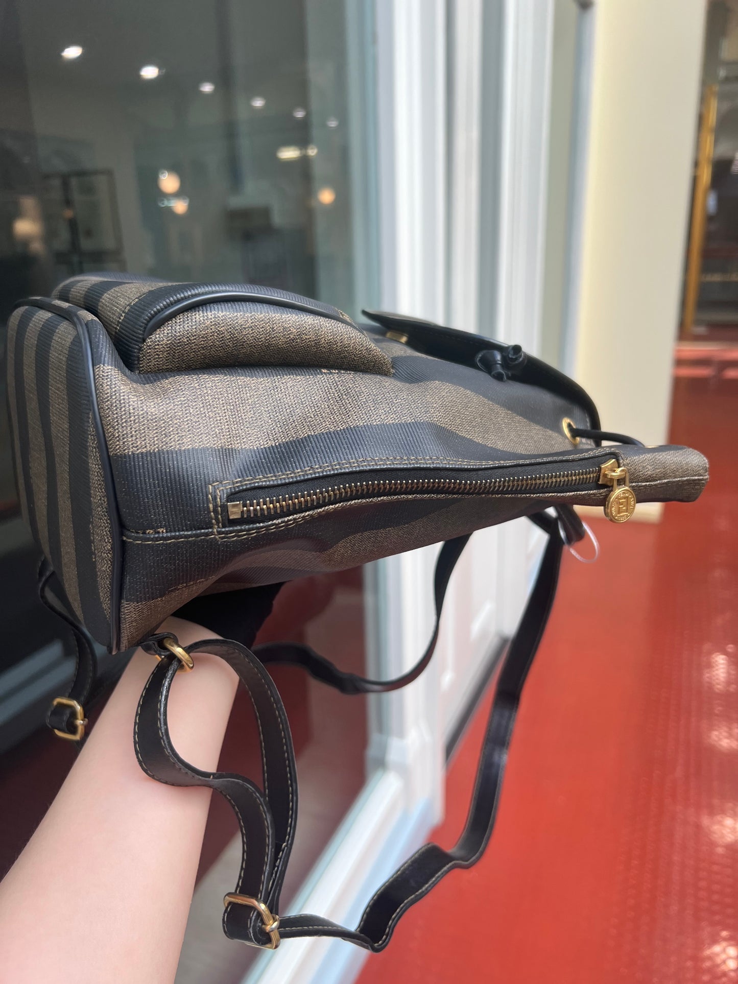 Pre-loved Fendi Vintage Backpack in Brown Pequin Striped