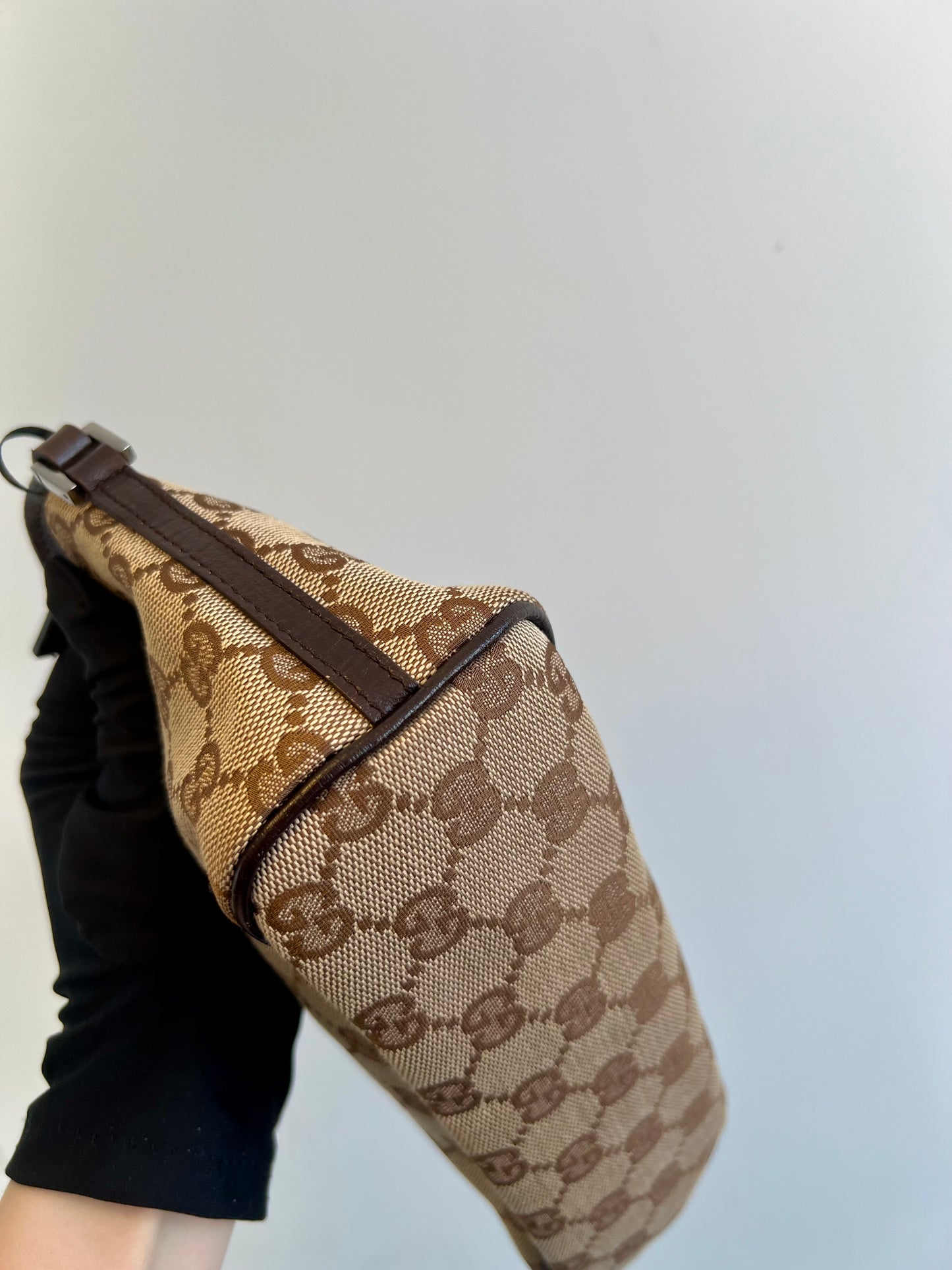 Pre-loved Gucci vintage GG Canvas Boat Baguette Bag Brown
