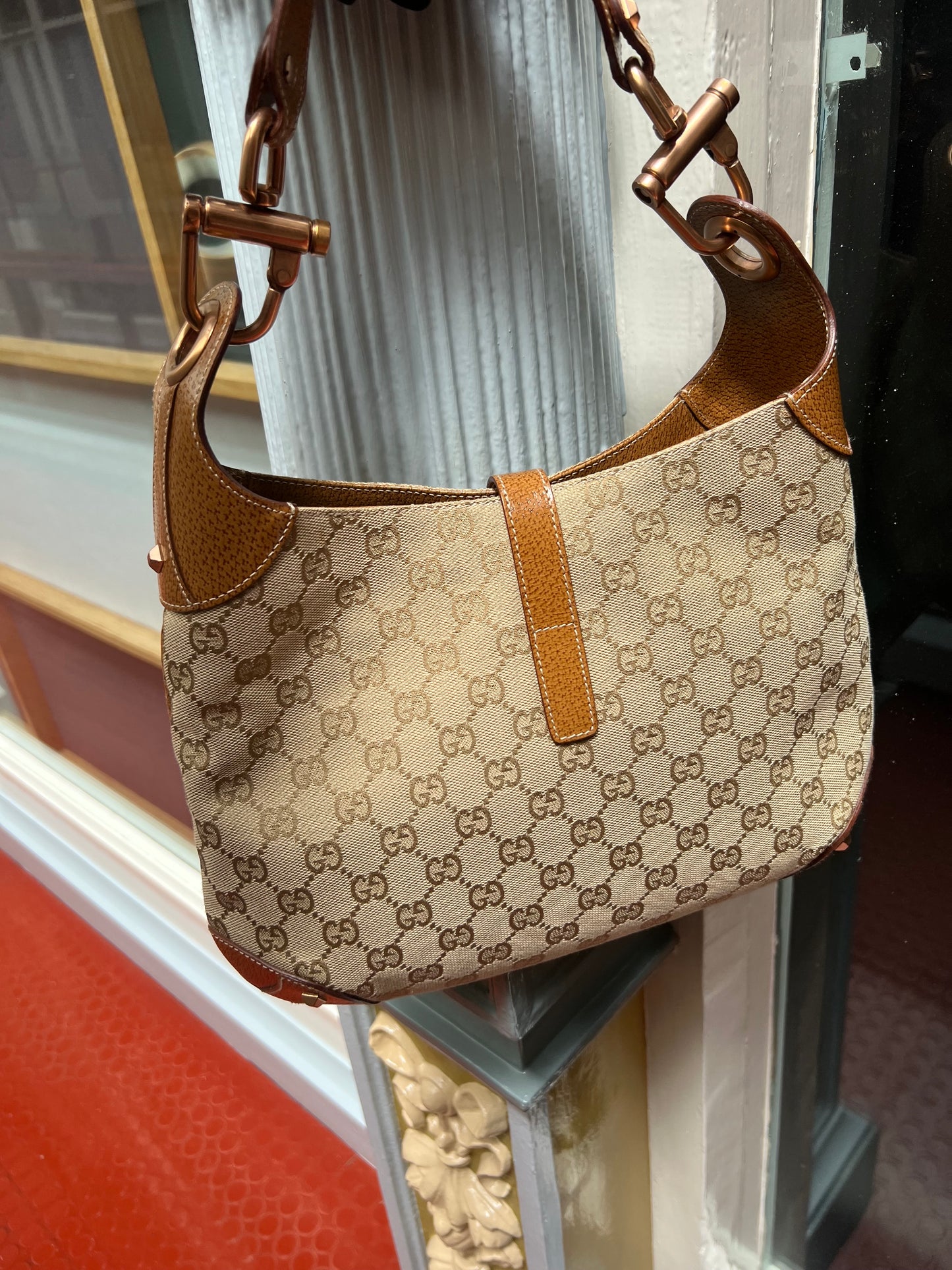 Pre-Loved Gucci Gg Canvas Nailhead Jackie Shoulder Bag