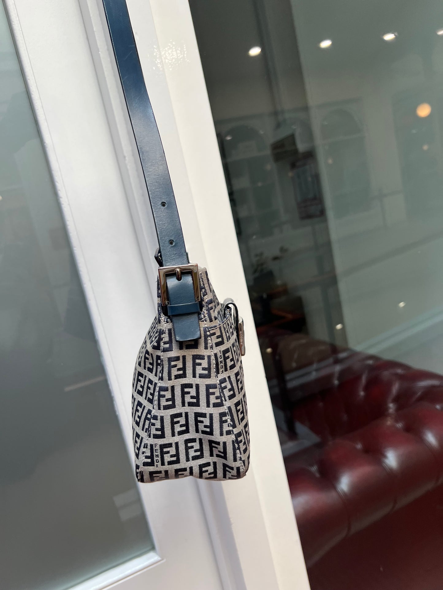 Pre-loved Fendi Monogram FF Mama Forever Baguette Flap Navy Blue