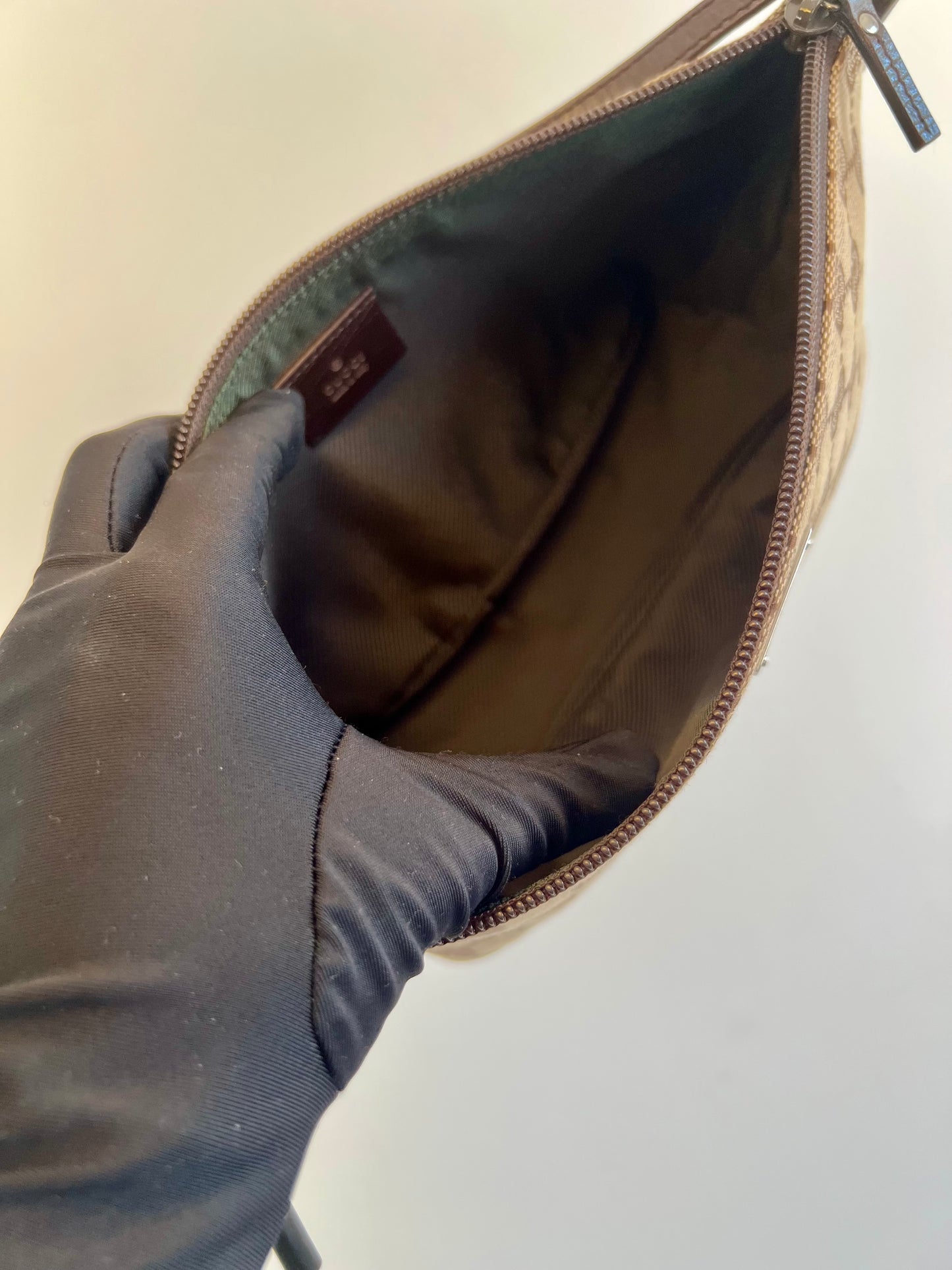 Pre-loved Gucci vintage GG Canvas Boat Baguette Bag Brown