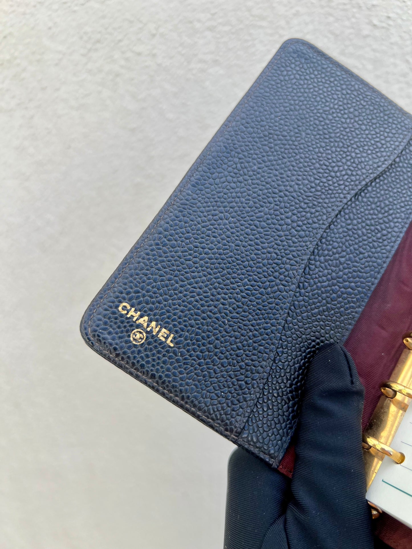 Pre- loved Chanel pocket book Cover Black Caviar Leather Notebook Cover