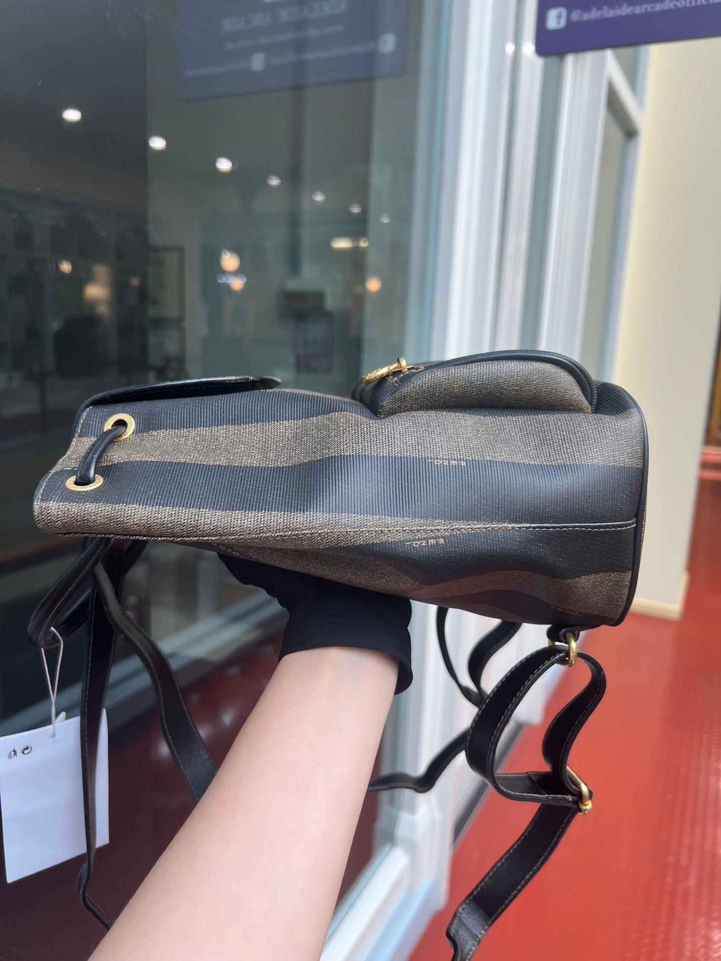 Pre-loved Fendi Vintage Backpack in Brown Pequin Striped