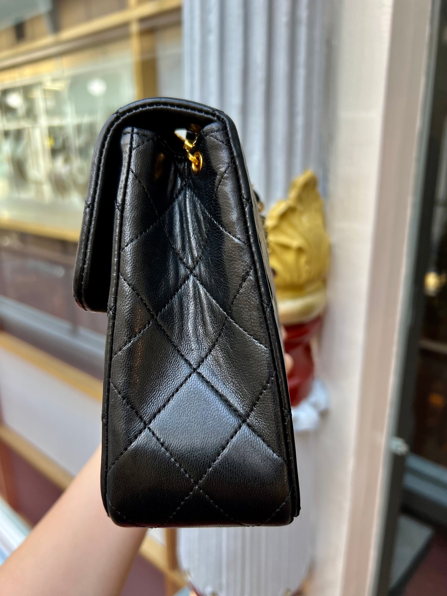 Pre-loved Chanel Vintage Mini Classic Flat 20cm Lambskin Shoulder Bag 90s