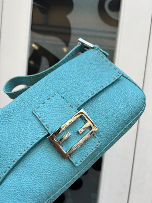 Pre-loved Fendi Vintage Blue Leather Baguette Handbag