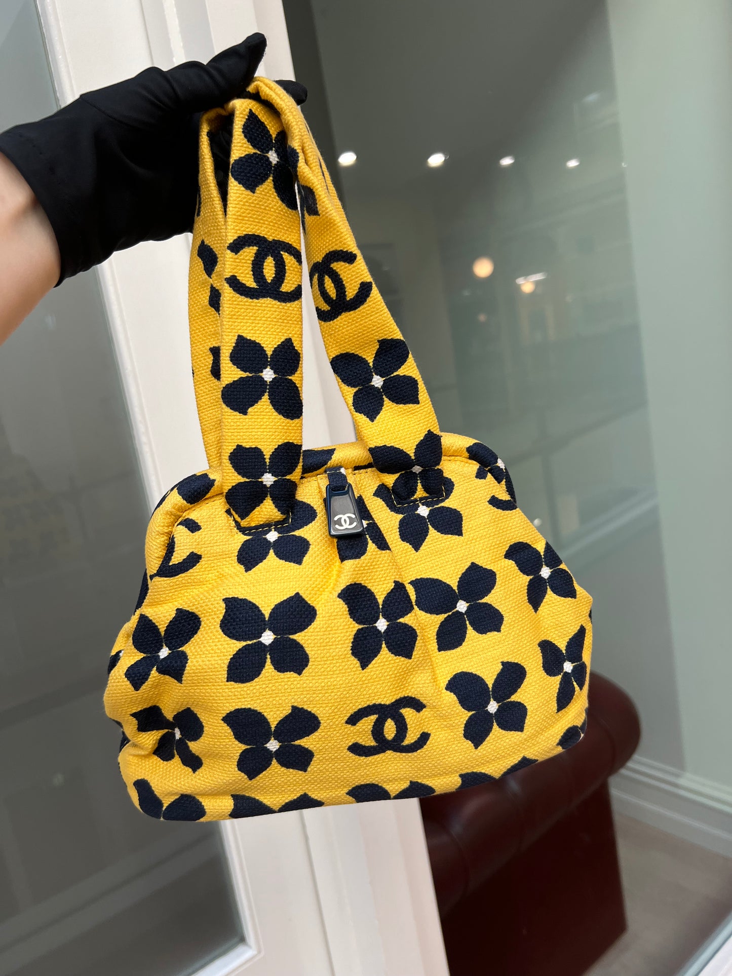 Pre-loved Vintage Chanel Printed CC Logo Framed Floral Bag Yellow 2002