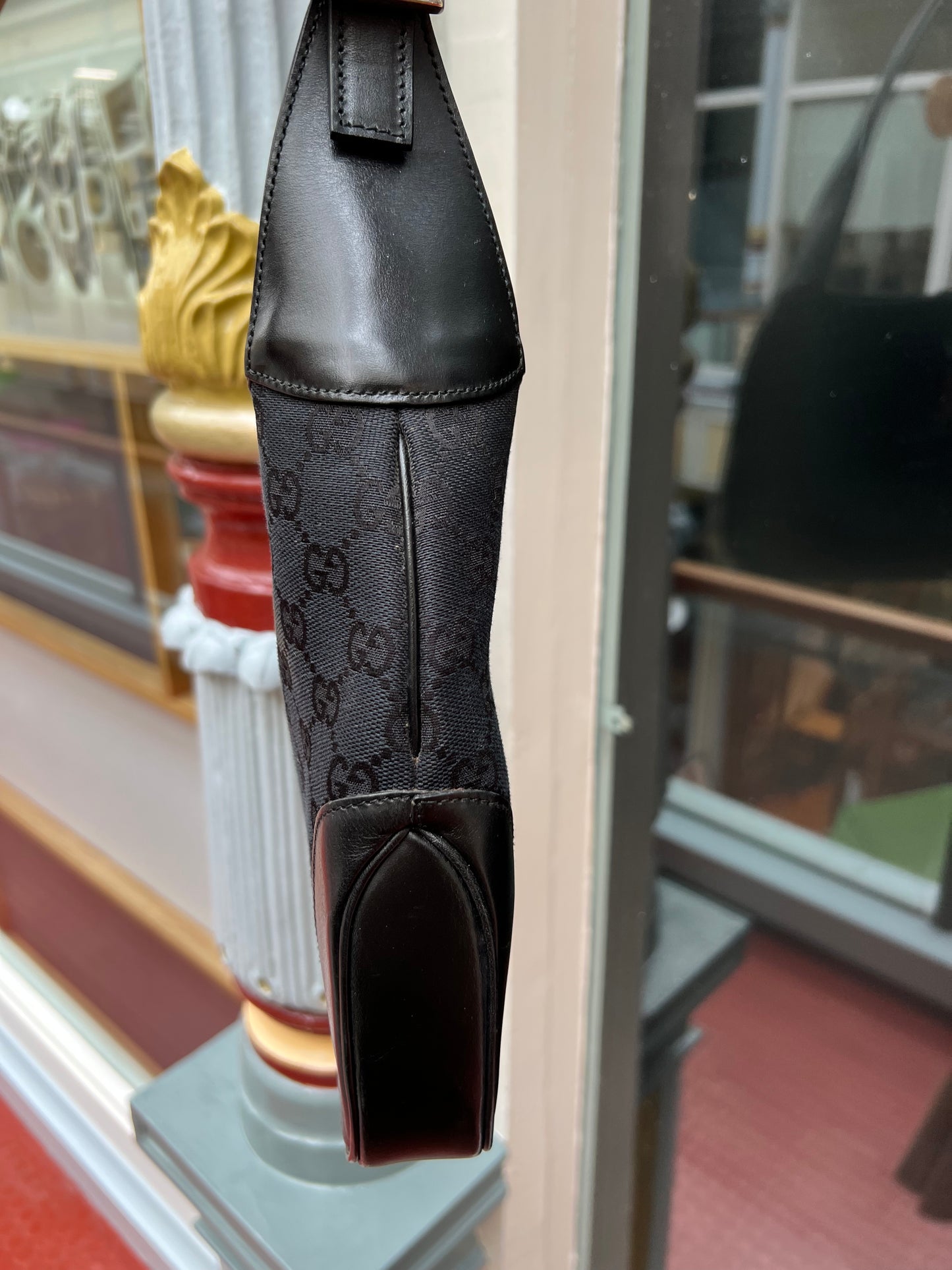 Pre-loved Gucci Black GG Canvas and Leather Jackie O Hobo