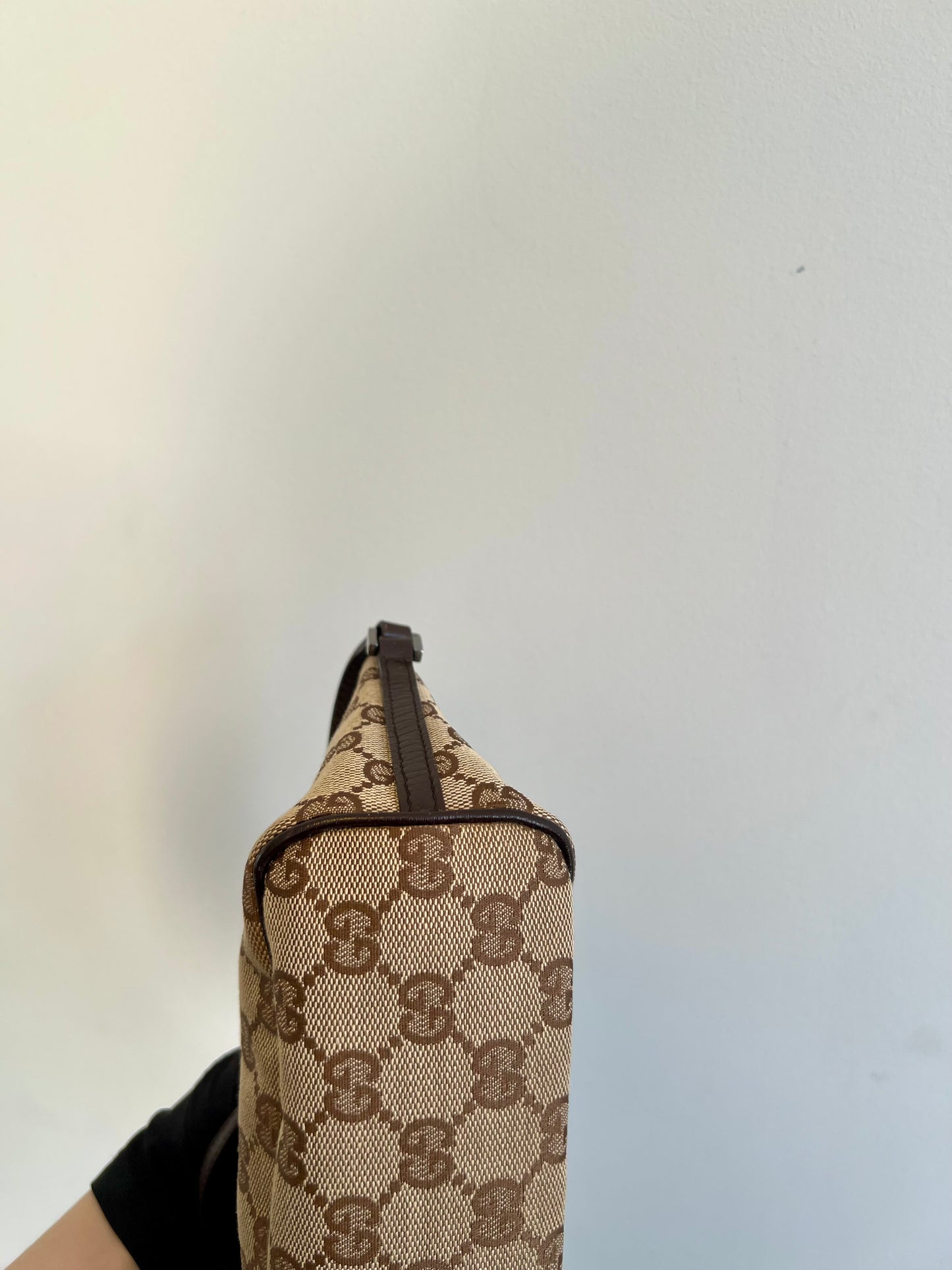 Pre-loved Gucci vintage GG Canvas Boat Baguette Bag Brown