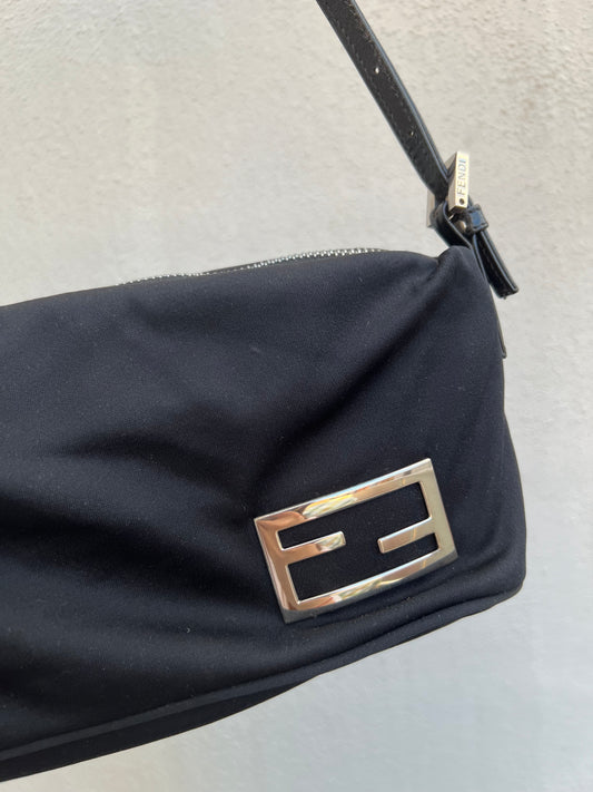 Pre-loved Fendi Black Nylon Small Baguette