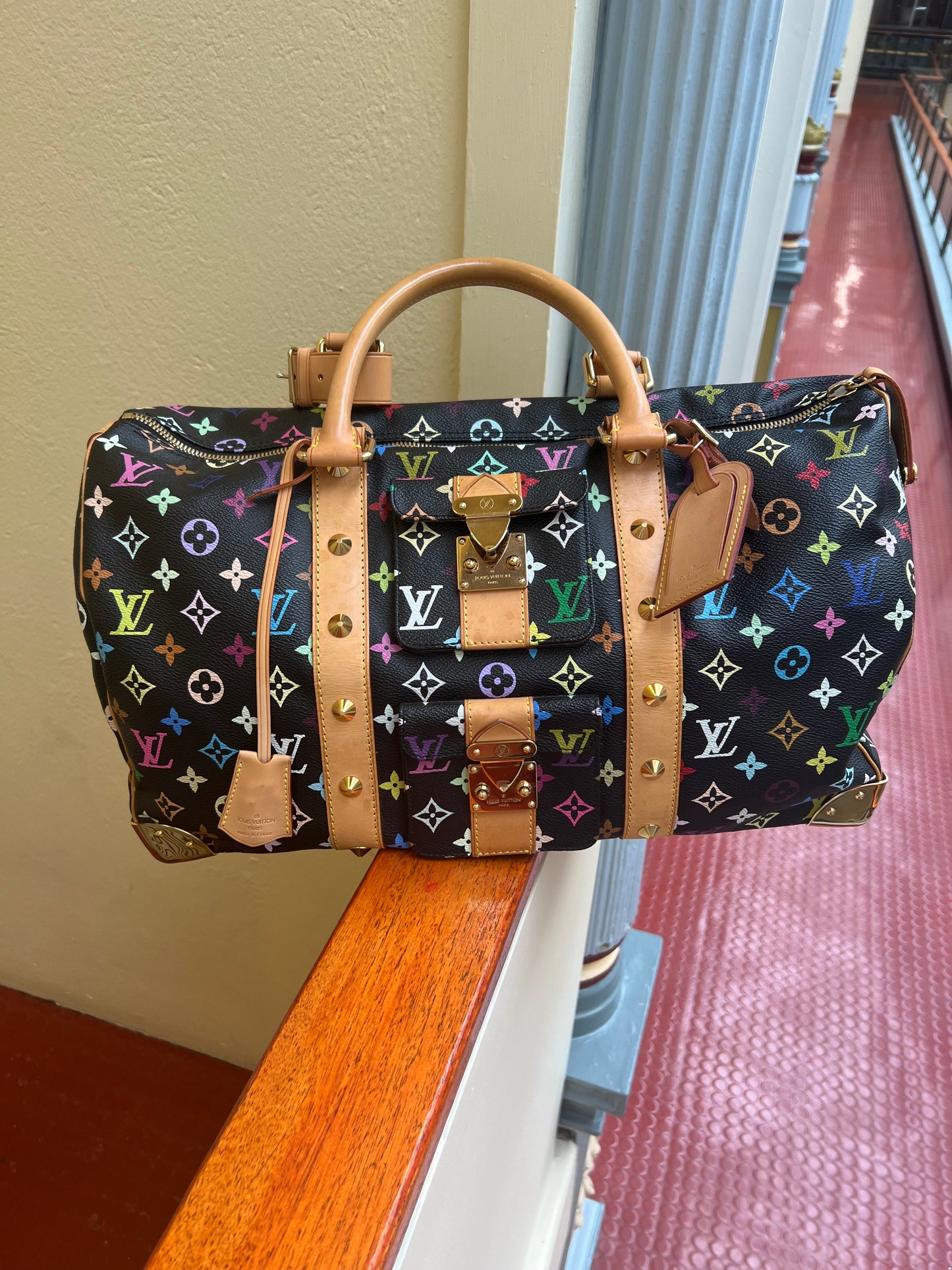 Pre-loved Louis Vuitton 2003 Black Monogram Multicolor keepall 45 Handbag Travelbag