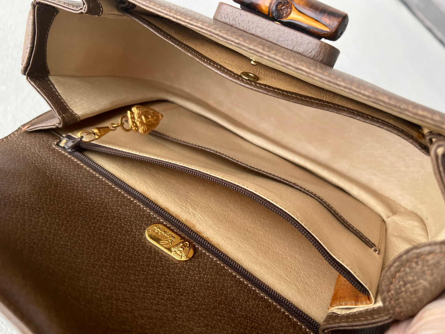 Pre-loved Old Gucci Brown Leather Bamboo 1947 Top Handle Bag