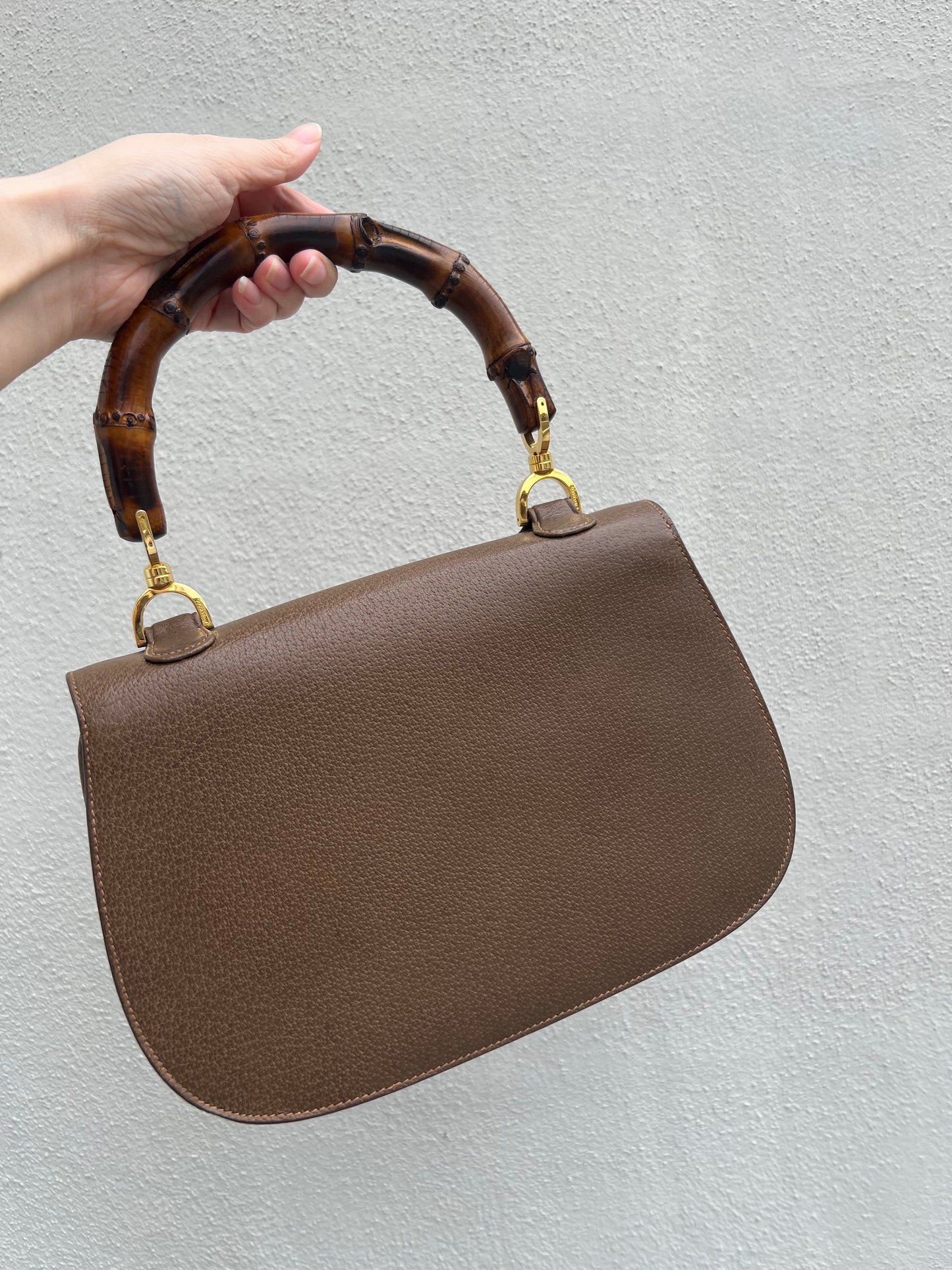 Pre-loved Old Gucci Brown Leather Bamboo 1947 Top Handle Bag