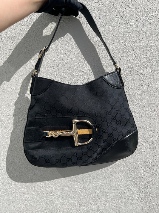 Pre-loved Gucci Horsebit Hasler Hobo Shoulder bag Black