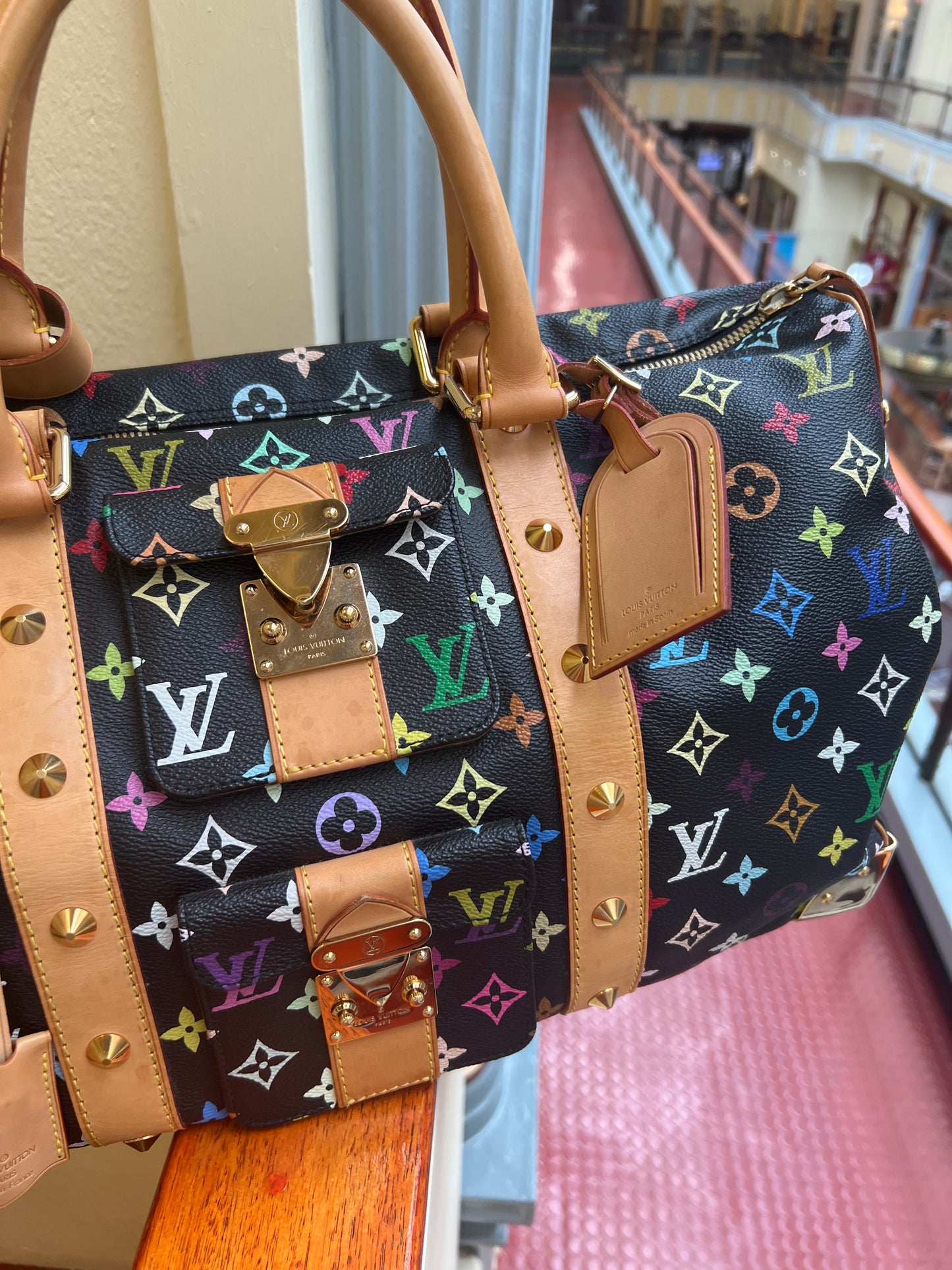 Pre-loved Louis Vuitton 2003 Black Monogram Multicolor keepall 45 Handbag Travelbag