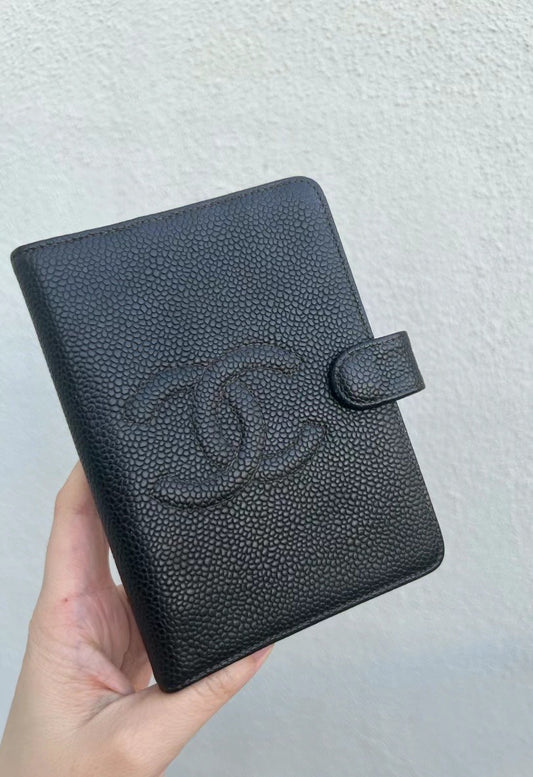 Pre- loved Chanel pocket book Cover Black Caviar Leather Notebook Cover