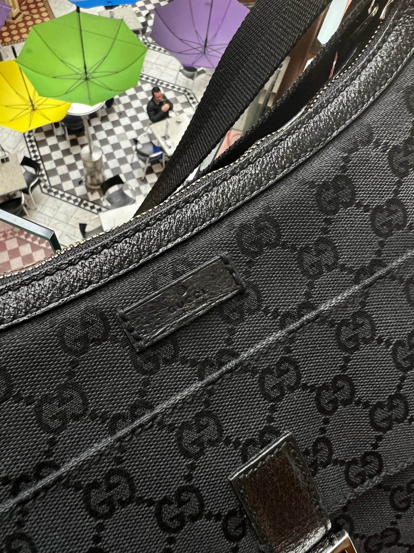 Pre-loved Gucci Black GG Canvas and Leather Crossbody Bag