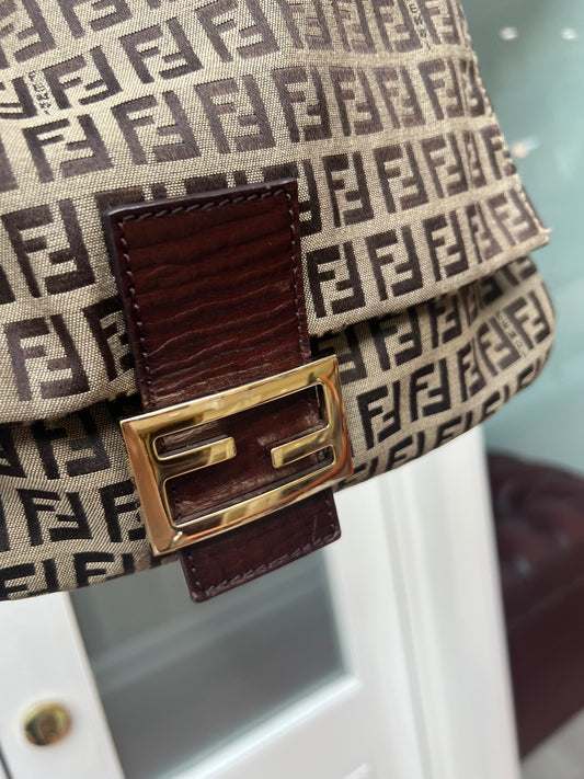 Pre-loved Fendi Vintage Zucchino Pattern Baguette Mamma Handbag