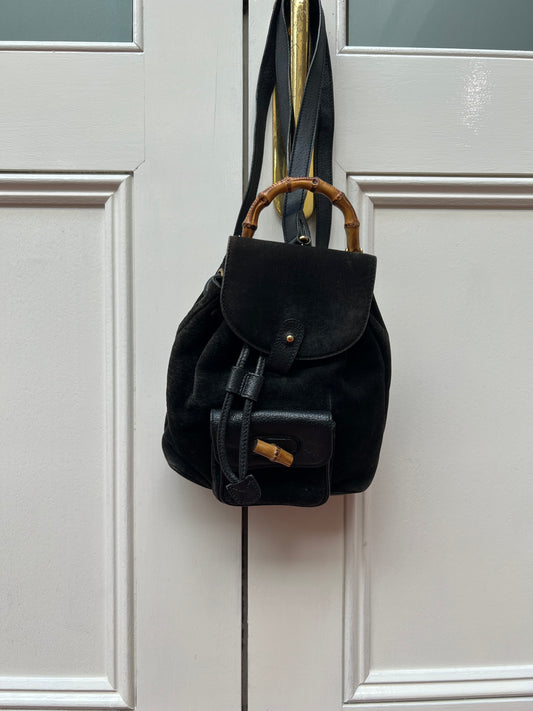 Pre-loved Gucci Bamboo Mini Backpack In Black Suede And Leather