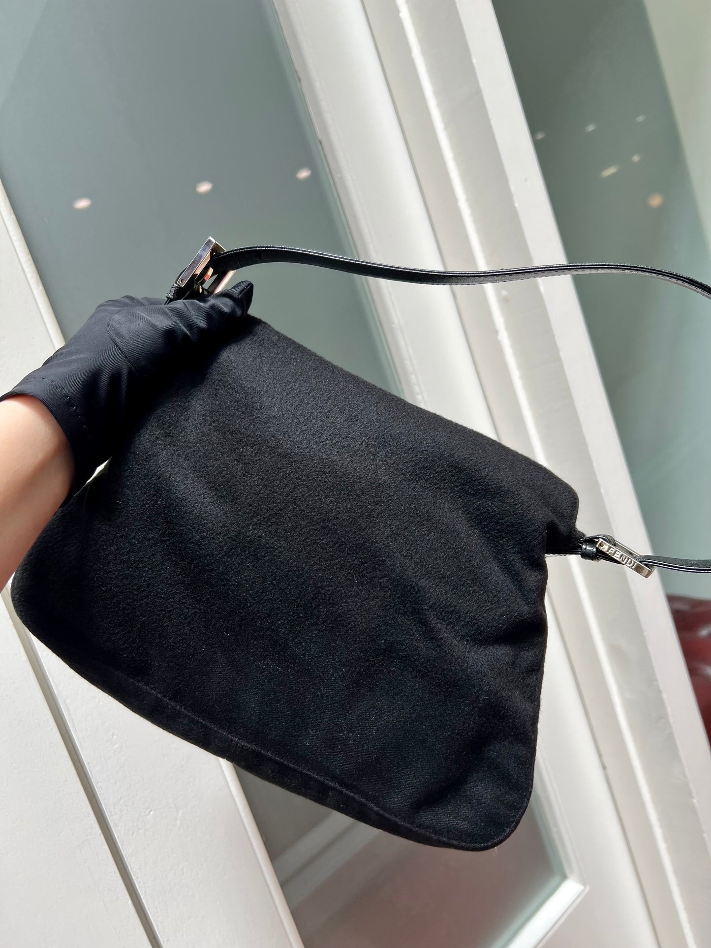 Pre-loved Fendi Cashmere Mamma Baguette Handbag Black