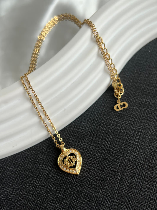 Pre-loved Christian Dior Vintage Rhinestone -embellished Heart Pendant Necklace