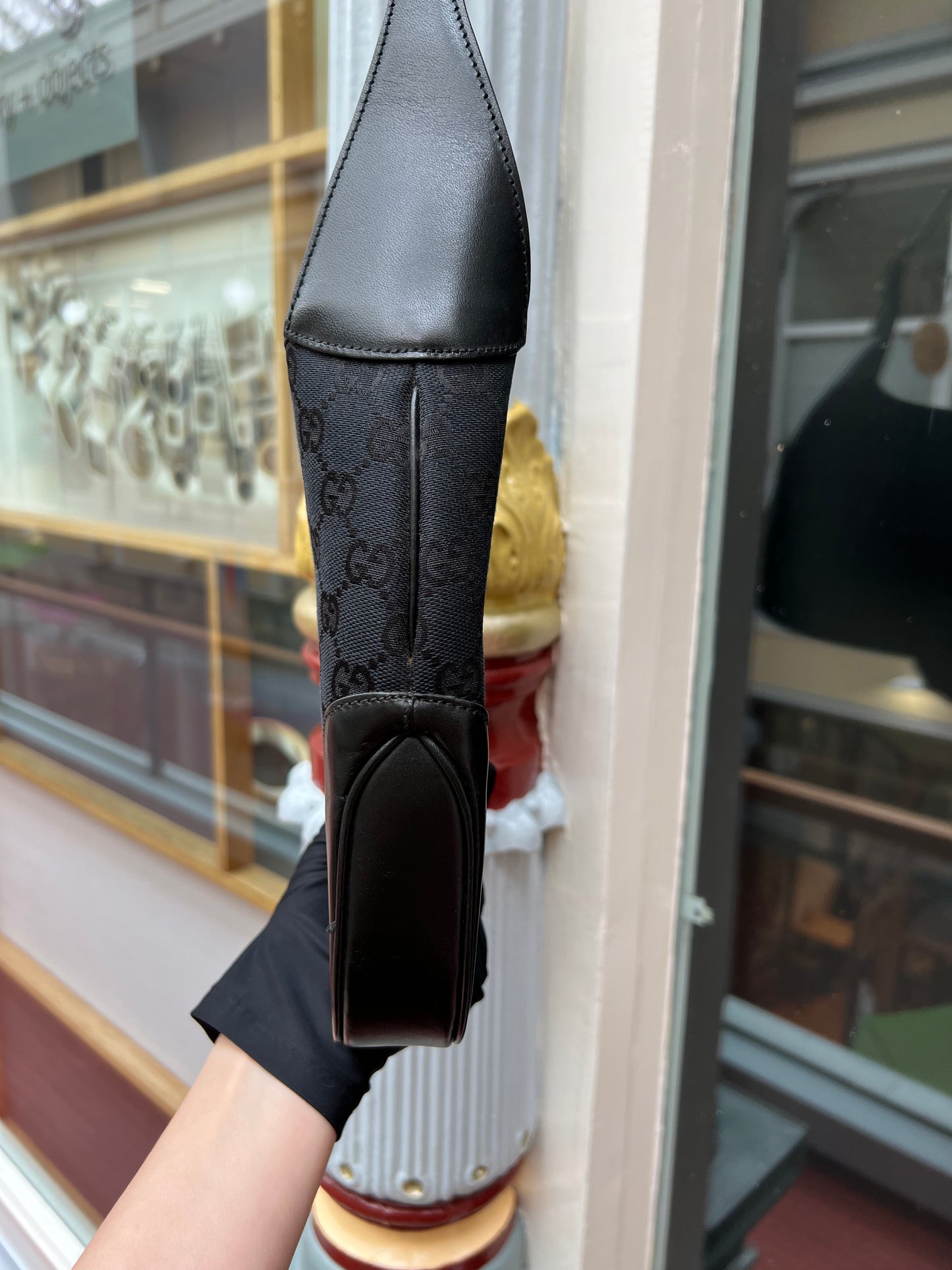 Pre-loved Gucci Black GG Canvas and Leather Jackie O Hobo