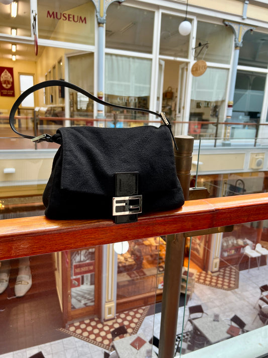 Pre-loved Fendi Cashmere Mamma Baguette Handbag Black