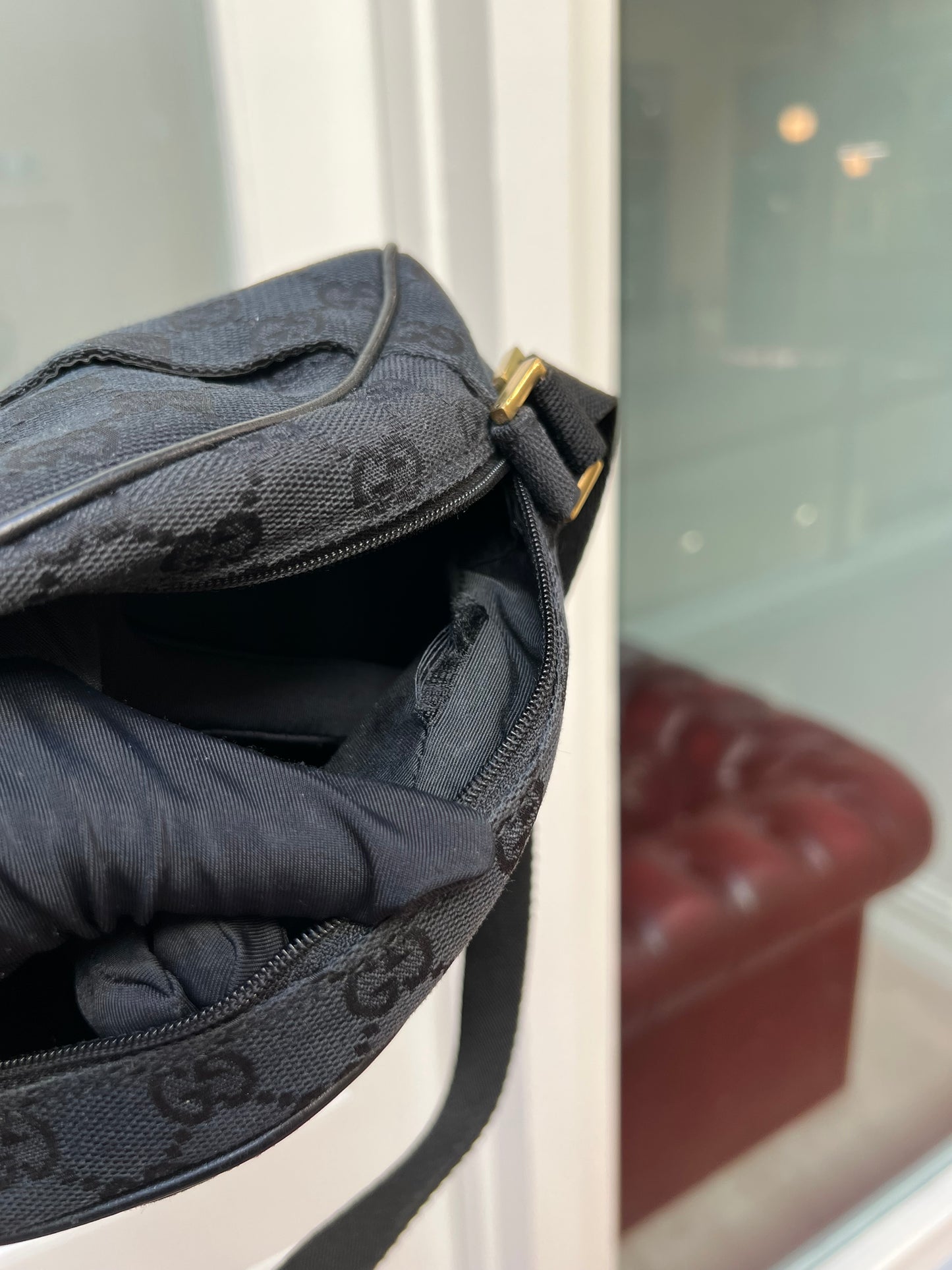 Pre-loved Gucci GG Monogram Half Moon Pochette Shoulder Bag Black