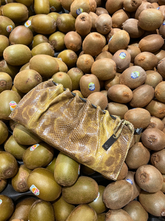 Pre-loved GUCCI Vintage Yellow Python Leather Karung Frame Clutch