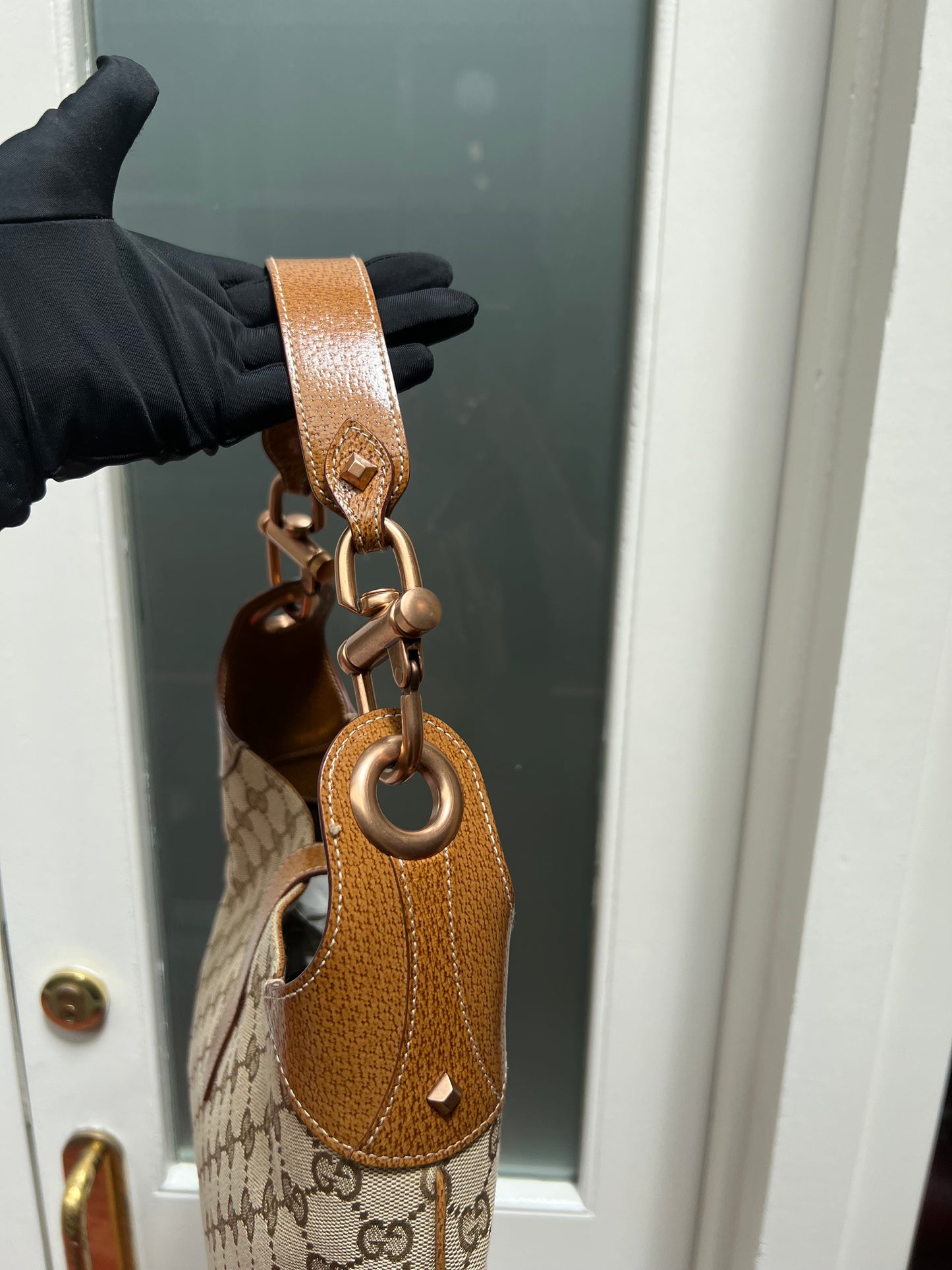 Pre-Loved Gucci Gg Canvas Nailhead Jackie Shoulder Bag