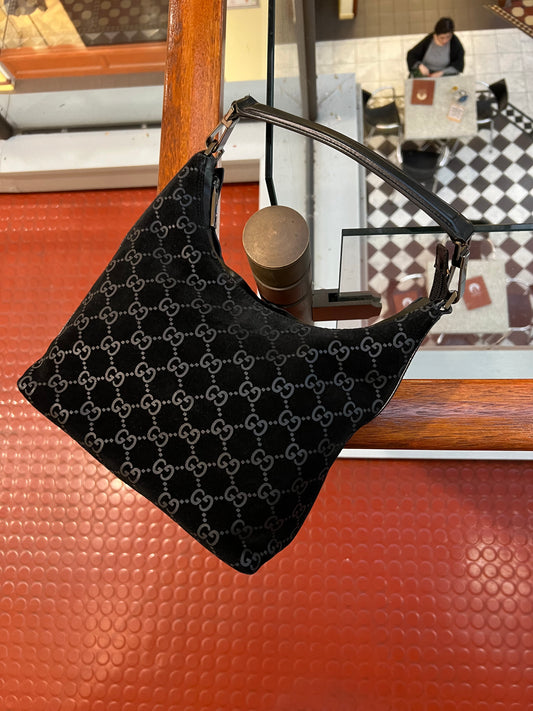 Pre-loved Gucci Vintage Black Velvet Monogram Hobo Shoulder Bag