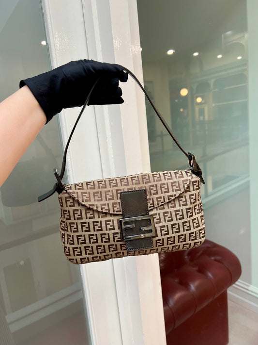 Pre-loved Fendi Vintage Zucchino Pattern Baguette Handbag Brown
