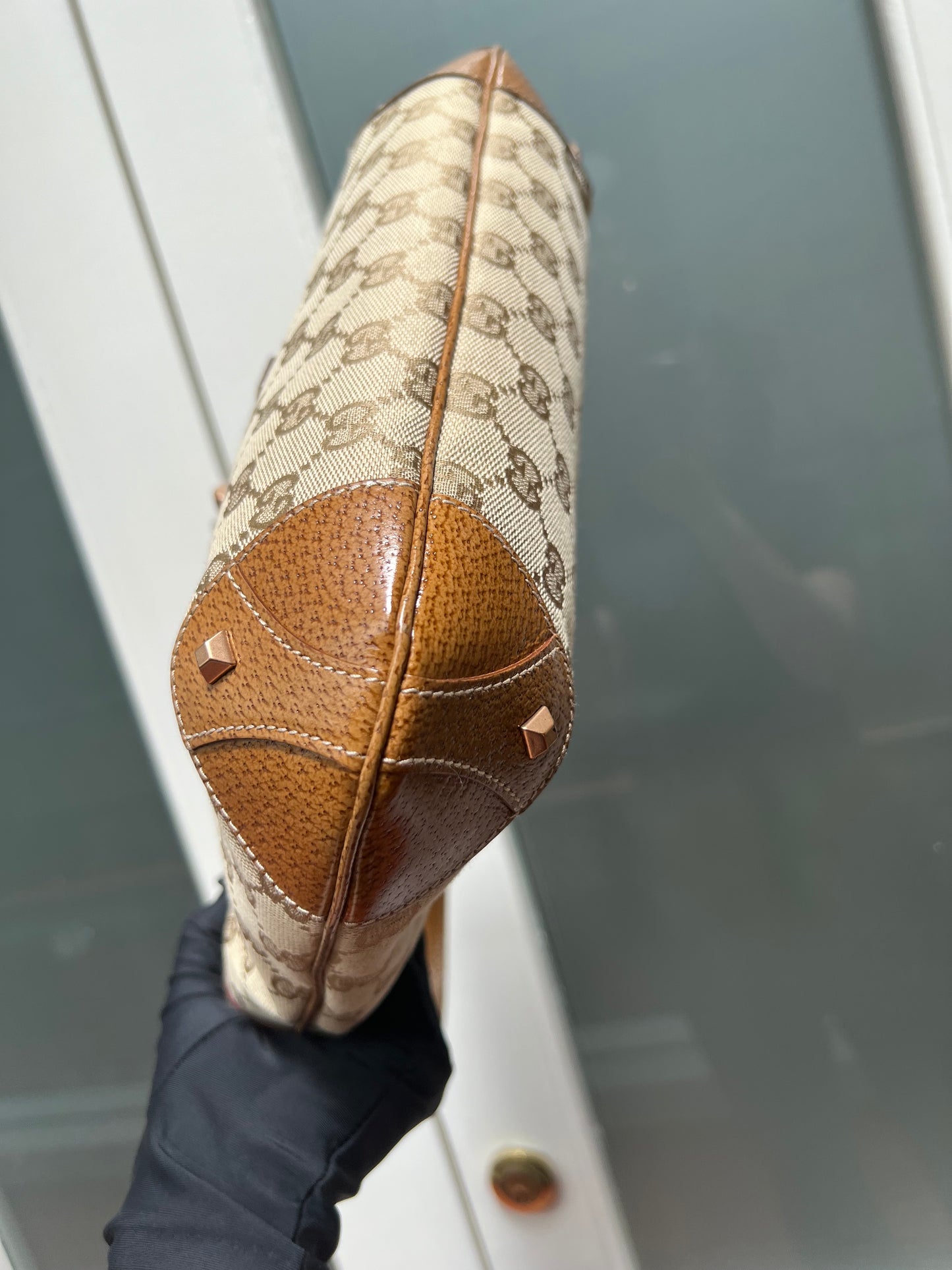 Pre-Loved Gucci Gg Canvas Nailhead Jackie Shoulder Bag