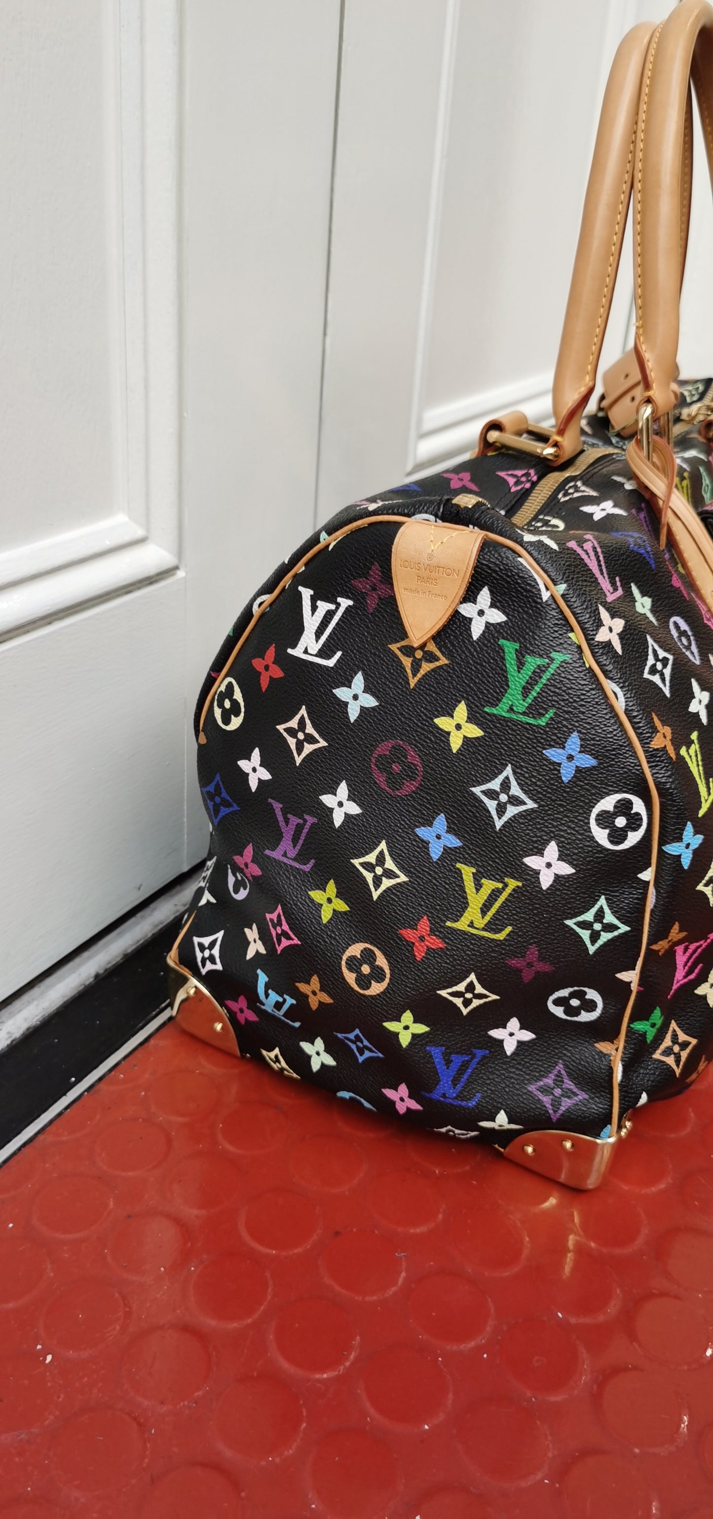 Pre-loved Louis Vuitton 2003 Black Monogram Multicolor keepall 45 Handbag Travelbag