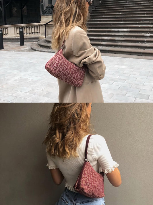 Pre-loved Christian Dior vintage Trotter Shoulder Bag Berry