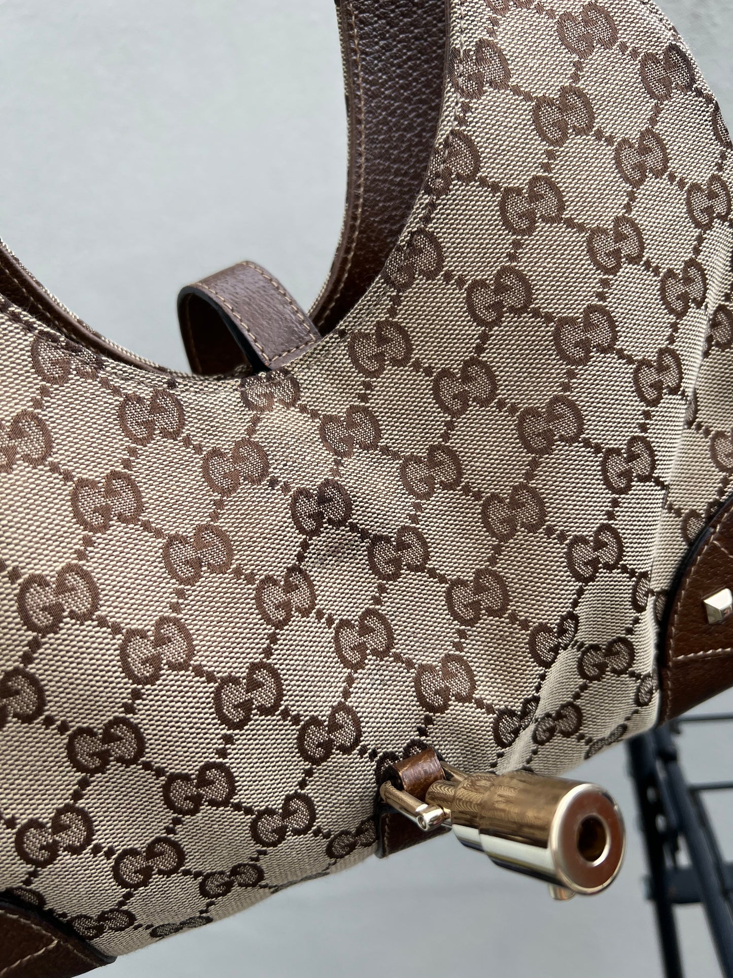 Pre-Loved Gucci GG Canvas Nailhead Jackie Bardot