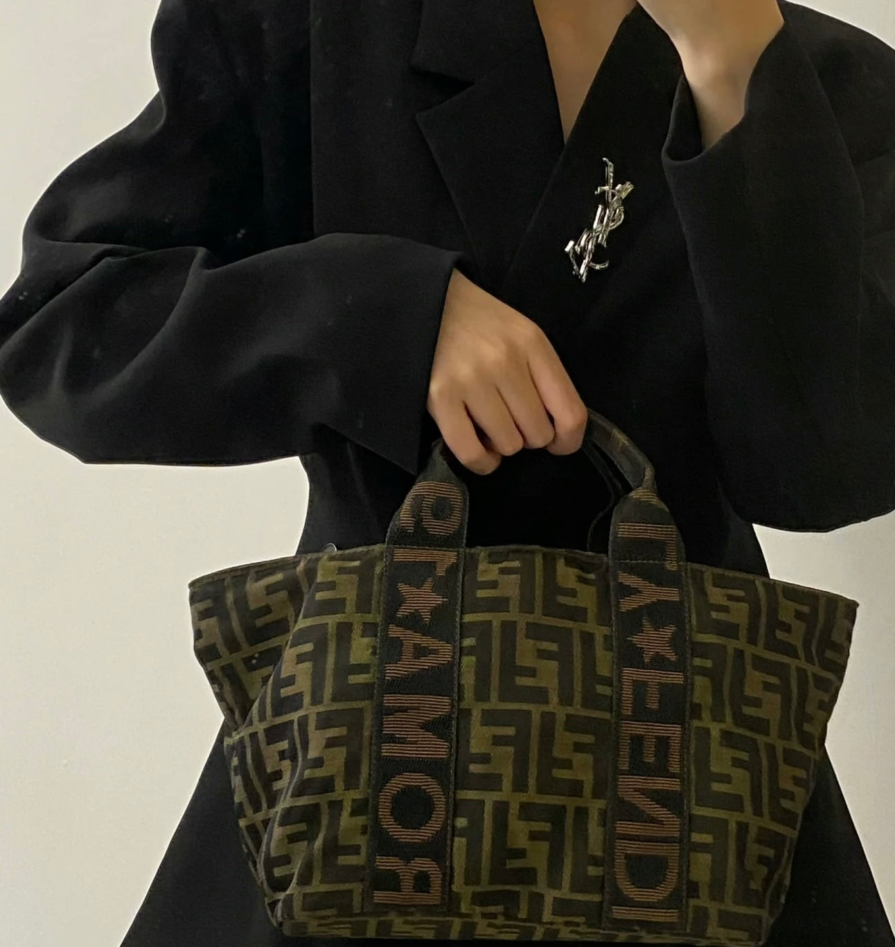 Pre-loved FENDI Zucca Canvas Hand Bag Brown