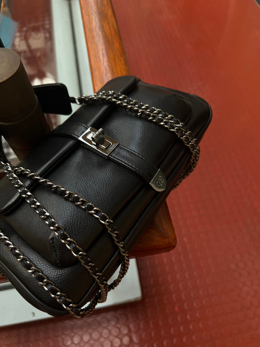 Pre-loved Chanel 2.55 Black Caviar Leather Shoulder & Crossbody Bag