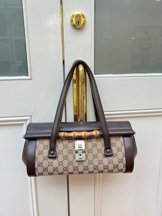 Pre-loved Gucci by Tom Ford Brown Bullet Bag Bamboo Lock Flap S/S 2003