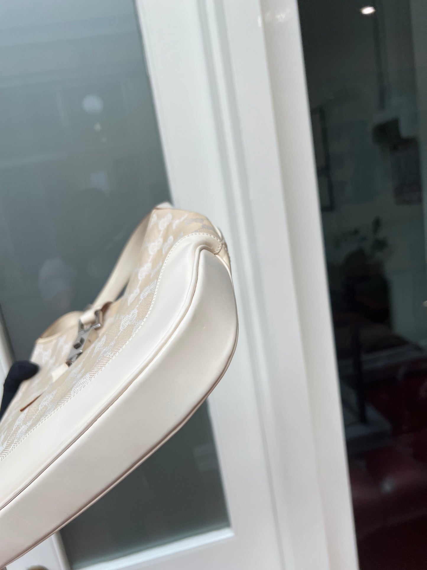 Pre-loved Gucci ivory white GG Canvas and Leather Jackie O Hobo