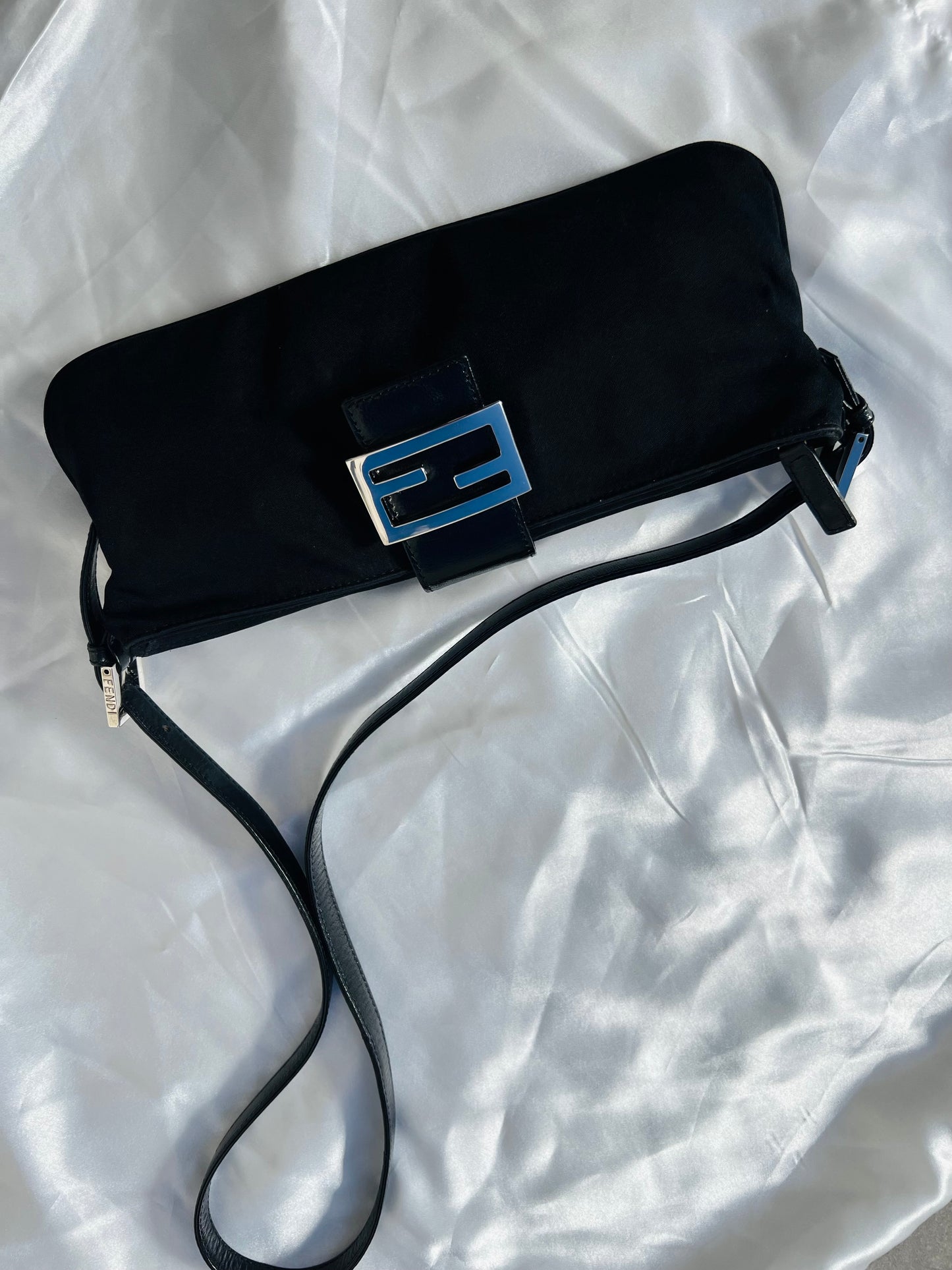 Pre-loved Fendi Vintage Nylon Baguette Crossbody Bag Black