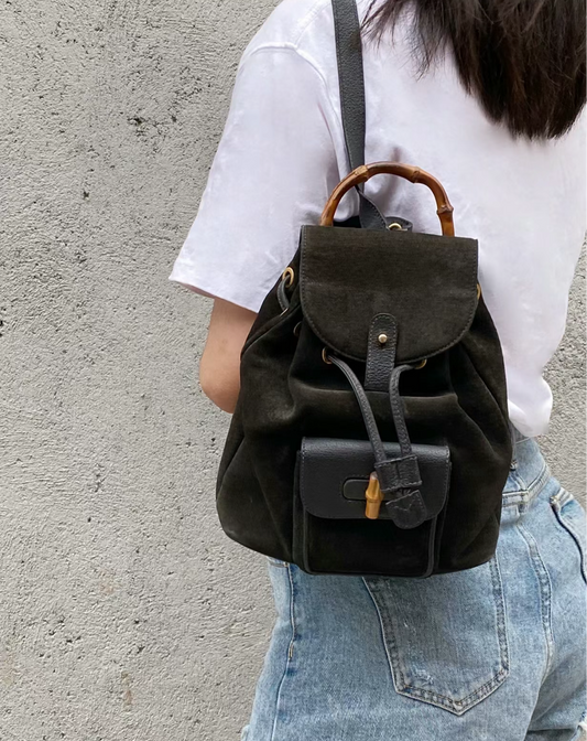 Pre-loved Gucci Bamboo Mini Backpack In Black Suede And Leather