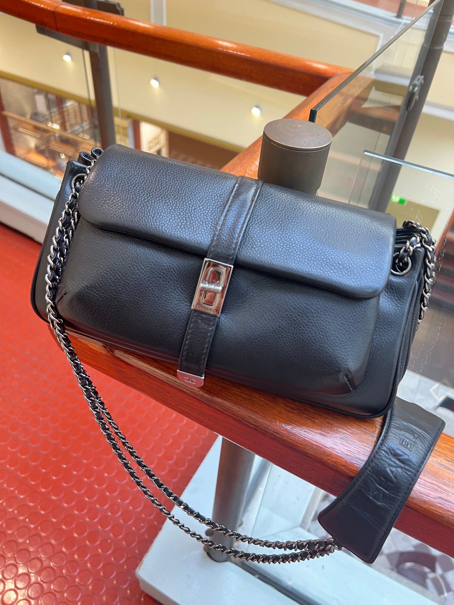 Pre-loved Chanel 2.55 Black Caviar Leather Shoulder & Crossbody Bag