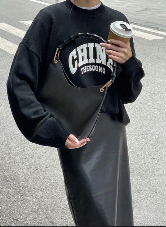 Gucci Bamboo Handle Hobo Handbag Black