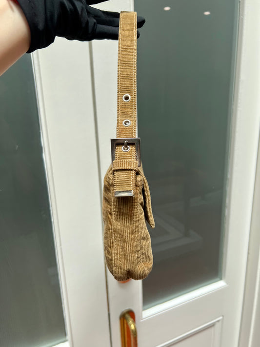 Pre-loved Fendi Corduroy Baguette Shouder Bag Camel